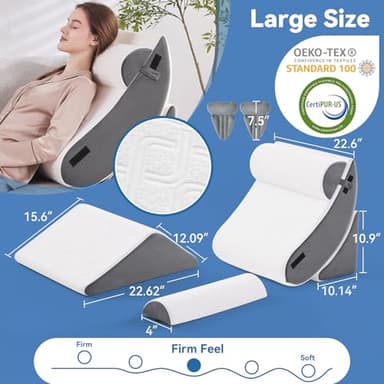 Wedge Pillow Set for After Surgery, 5 PCS Bed Wedge Pillow for Sleeping, Memory Foam Orthopedic Back Pillow for Pain Relief and Acid Reflux, Adjustable Post Surgery Pillow Grey - Image 2