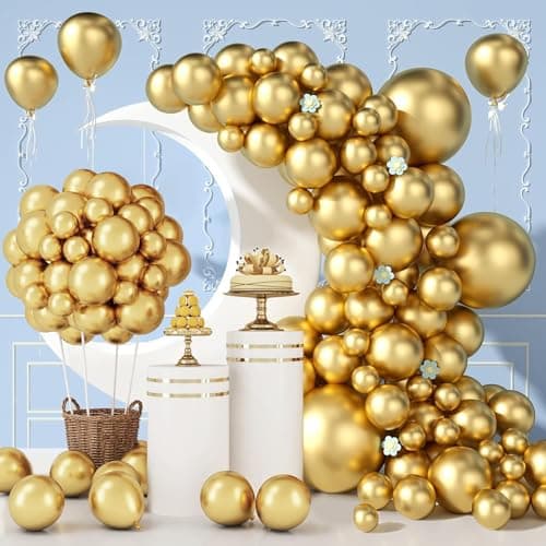 140pcs Gold Balloon Arch Kit, Gold Balloons of Different Sizes Pack of 18 12 10 5 Inch Party Balloon Kit for Birthday Party or Balloon Arch as Graduation Wedding Baby Shower Party Decorations - Image 1