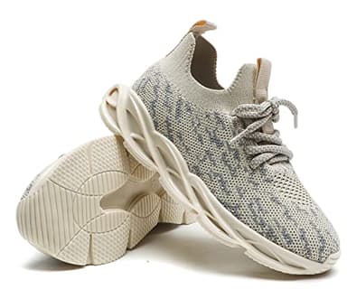 DADAWEN Boys Girls Lightweight Breathable Sneakers Kids Tennis Shoes Athletic Running Shoes for Toddler/Little Kid Beige US Size 7 M Toddler - Image 5