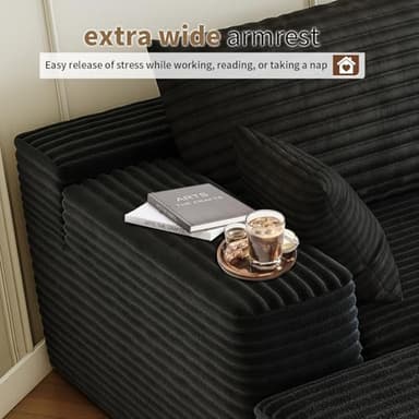 107.5" Cloud Modular Sectional Sofa with 1 Ottoman,Modern Minimalist Upholstered Couches, Comfort U Shaped Sofa for Living Room,Deep Seat Corner Couch，No Assembly Required (Black,Right Facing Chaise) - Image 6