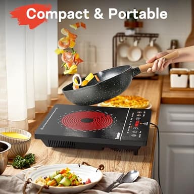 Traenvir Single Burner Electric Cooktop, Portable Electric Stove One Burner, 1800W Ceramic Cooktop with Touch Control, Child Safety Lock, 4 Hour Timer, Overheat Protection, 110V - 120V Plug in - Image 3