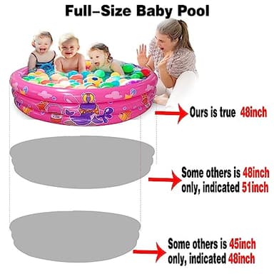 Big Summer 3 Rings Kiddie Pool, 48”X12”, Kids Swimming Pool, Inflatable Baby Ball Pit Pool, Small Infant Pool (Pink) - Image 8