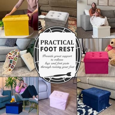 LINMAGCO Storage Ottoman Folding Foot Stool Velvet Foot Rest with Padded Modern Ottoman with Storage for Living Room Puppy Step Stool 17x13x13in(Navy) - Image 4