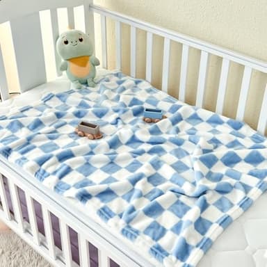 Yurhap Checkered Baby Blanket Fleece Baby Blankets for Boys, Ultra Soft Cozy Fluffy Infant Toddler Newborn Receiving Blankets for Crib Stroller, 30''x40'', Blue - Image 4
