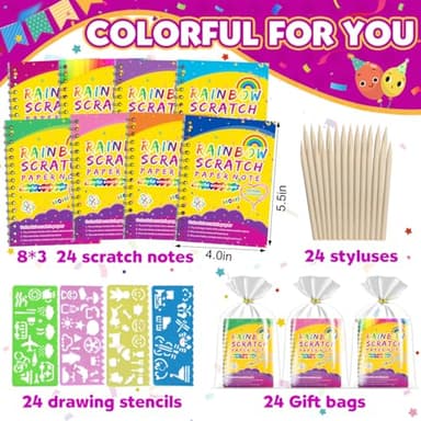 Party Favors for Kids 4-8-12: 24 Pack Scratch Rainbow Art Crafts Notebook, Coloring Book Goodie Bags Stuffers Kit, Bulk Birthday Gift Classroom Prizes Girl Boy Toddler - Image 2