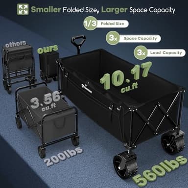 Hikemoon 300L Extra Large Wagons Carts Foldable, 560LBS Heavy Duty Collapsible Beach Wagon 48" Long with Big All-Terrain Wheels, Utility Folding Cart for Camping, Grocery, Sports, Garden, Black - Image 3