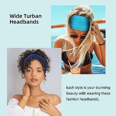 AKTVSHOW 7'' Wide Headbands for Women, 10 Pack Large Turban Headband Fashion Non Slip Hairbands Thick Head Wraps Yoga Hairwraps Workout Hair Accessories - Image 5