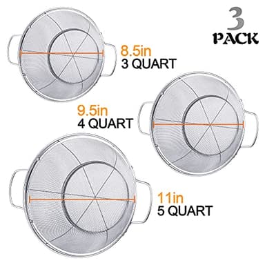 3 Pack 18/8 Stainless Steel Colander Sieves(5-Quart, 4-Quart and 3-Quart), Mesh Strainer Net Baskets with Handles & Resting Base for Strain, Drain, Rinse or Steam - Image 4