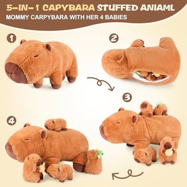 SuzziPals 5-in-1 Capybara Stuffed Animals with Babies Inside, 5Pcs Set Capybara Plush with Mommy & 4 Babies, Soft Pillow Plushies Decor, Cute 3 to 8 Year Old Girl Gift, Imaginative Play Toy (Capibara) - Image 3