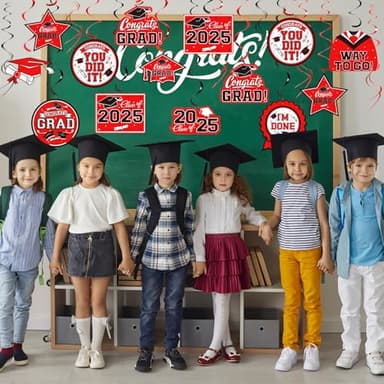 31 Pieces Graduation Decorations Class of 2025, Graduation Hanging Swirl Congrats Grad and Graduation Party Decorations(red, Black) - Image 4