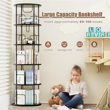 ALLSTAND 5 Tier Rotating Bookshelf, 360 ° Display Stackable Spinning Bookshelf Tower, Corner Bookshelf Tall Floor Standing Swivel Bookcase Narrow Storage Organizer for Bedroom, Living Room, Black - Image 4