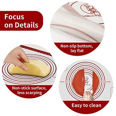Silicone Baking Pastry Mat, Non Stick Dough Rolling Sheet with Measurement, Nonslip Kitchen Counter Mat, Oven Liner Mat Fondant Dough Kneading Mat for Making Cookies Macarons Bread Pizza - Image 2