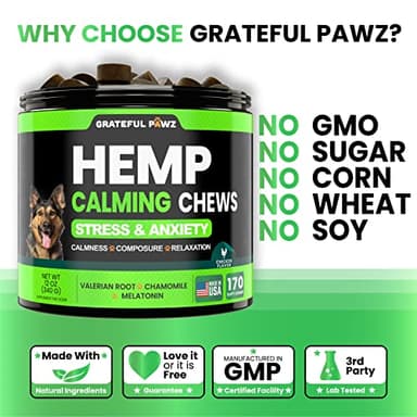 Grateful Pawz Hemp Calming Chews for Dogs - Dog Calming Chews - 170 Anxiety Relief Treats with Hemp Oil - Sleep Aid - Advanced Health Joint Support Supplement - Health & Wellness - Image 5