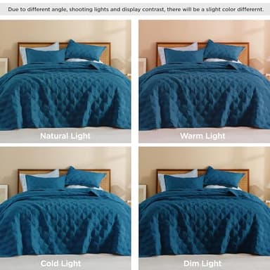Litanika Queen Size Quilt Bedding Set Teal - Full Lightweight Comforter Bedspreads & Coverlets Turquoise - Bedding Cover Bed Decor All Season - 3 Pieces (1 Quilt, 2 Pillowcases) - Image 5