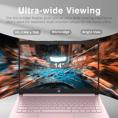 HP New 14" HD Ultral Light Thin Laptop, Quad-Core Intel Celeron Processor, 4GB RAM, 128GB (64GB eMMC+ 64GB Card), Wi-Fi, Upto 11 Hours, Windows 11 S + 1 Year Office 365+HubxcelAccessory, Pink - Image 5