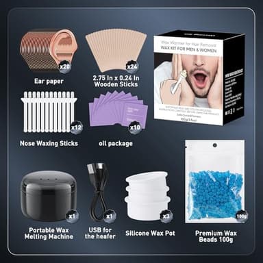 Azang Nose Wax Kit Men 100g Wax USB Fast Heat Smart Constant Temp 12 Nose Hair Sticks 3 Silicone Pots Travel Size Unisex Suitable for Different Body Parts - Image 7
