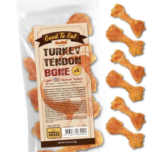 Gootoe Turkey Tendons for Dogs –All-Natural, Hypoallergenic Dog Treats, Rawhide Alternative, Long Lasting Puppy Chews, Healthy Dog Treats for Small Breeds, Bone (S), 6 Count Pack - Image 1