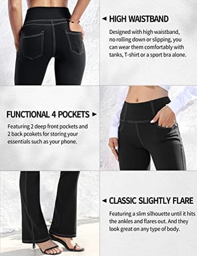 VOOVEEYA Women's Bootcut Leggings - Bootleg Yoga Pants Flare with 4 Pockets,Tummy Control High Waisted Casual Dress Pants（Bootcut-Black-XL） - Image 4