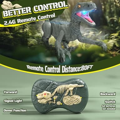 J Rootage Remote Control Dinosaur, Realistic Dinosaur Toys for Kids 3-5, 2.4GHZ, Walking,Rechargeable, 3D Eyes, 3 Sound Effects, Demo Function, Jurassic Toys for Christmas, Kids 3+ - Image 5