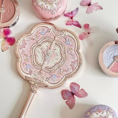 Flower Knows Butterfly Cloud Collar Hand Mirror,Vintage Chinese Round Fan Design,Fancy & Pretty Princess Handheld Mirror with Long Handle,Gift for Girls & Women(Lotus Pink) - Image 7