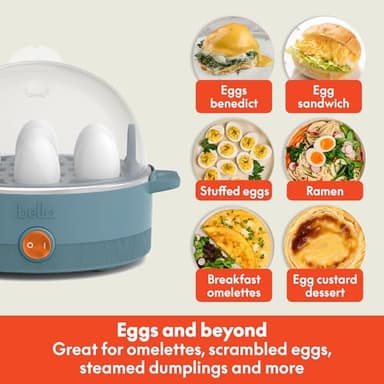 bella Electric Egg Cooker, 7 Eggs Capacity Tray, Single Stack, for Poached, Scrambled, Hard, Medium & Soft Boiled Eggs, Omelets and Steamed Dumplings, Auto Shutoff, 360 Watt, Surf - Image 5