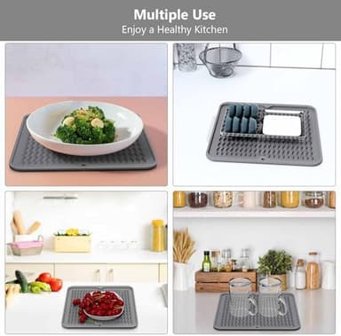 Silicone Dish Drying Mat for Kitchen Counter,Non-Slip Easy Clean,Multipurpose Drainer Mat for Drying Dishes,Eco Friendly,Heat Resistant Pad for Refrigerator or Drawer Liner- 12"*12"-Gray - Image 3