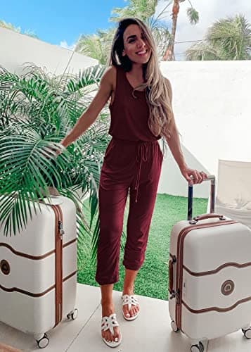 PRETTYGARDEN Women's Two Piece Outfit Sets Casual Summer Sleeveless Crewneck Tops and Sweatpants Active Tracksuit Lounge Wear (Wine Red,X-Large) - Image 2