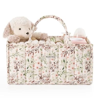 Blissful Diary Floral Diaper Caddy Organizer, Stylish Nursery Storage Basket, Gift for Baby Shower, Baby Registry Must Have, Newborn Essentials, Pastoral Daisy - Image 1