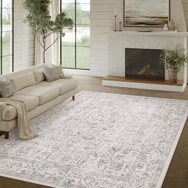 PureCozy Gray Area Rug 8x10 Machine Washable Large Vintage Living Room Distressed Non Slip Carpet Traditional Indoor Bedroom Grey Retro Floral Accent Throw Rug for Office Kitchen Dining Room - Image 6