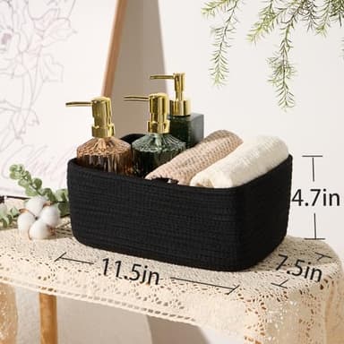 MiniArk Small Storage Baskets for Organizing | Closet Organizer Bins | Shelf Toy Basket | Woven Rope Baskets | Cube Decorative Box | Shallow Basket | 11.5x7.5x4.7” | 3 Packs Black - Image 3