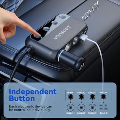9 in 1 Cigarette Lighter Splitter: vansoet 158w 3 Socket Cigarette Lighter Adapter with Dual PD30W and QC3.0 DC Cigarette Outlet Car Charger Independent Switches, LED Voltmeter, Plug Outlet 12V/24V - Image 4