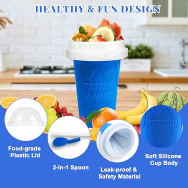 Slushie Cup, 2 Pack Slushy Maker Cup, Frozen Magic Squeeze Cups for Juice Milk Yogurt Ice Cream Make, DIY Smoothie Cooling Cup with Lid & Straw for Kids Friends Family (Blue+Green) - Image 3
