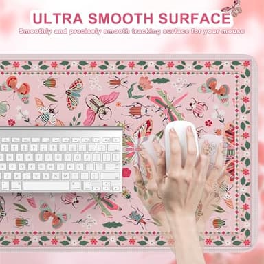 iCasso Pink Desk Pad Mat, XXL Large Mouse Pad, Desk Matt for Desktop, Anti-Slip Big Mousepad with Stitched Edges, Mouse Mat for Computer(Pink) - Image 3