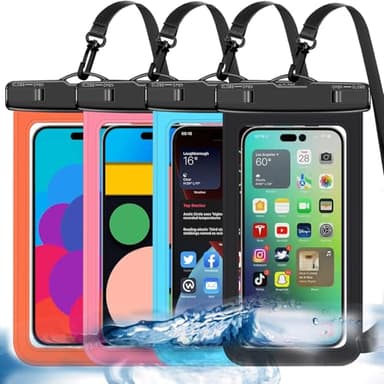 Up to 8.3" 4 Pack Multicolor Universal Waterproof Phone Pouch, Large Phone Waterproof Case Dry Bag,Protection Level: IP68,Outdoor Sports for Apple iPhone,Samsung,and More,Black,Blue,Pink,Orange - Image 1