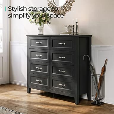 LINSY HOME 8 Drawers Dresser for Bedroom, Black Wood Dresser with Metal Handle, Farmhouse Tall Chest of Drawers with 1 pcs Fabric Divider Organizer, Storage Organizer for Living Room, Closet, Hallway - Image 7