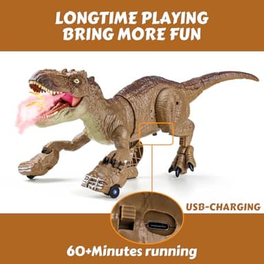 HAYXUN RC Tyrannosaurus Rex Dinosaur Toys for Kids 3-5, 5-7, 8-12, Remote Control T Rex Dino Robot Toy with Spray, Roar & Light, Birthday for 3 4 5 6 7 8 9 10 11 12 Year Old Boys (Brown) - Image 7