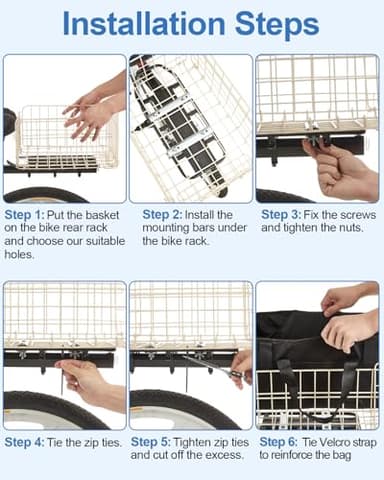 Zacro Bike Basket Rear, Folding Metal Bicycle Basket, Large Quick Release Design Rear Bike Basket, Ebike Basket for Adult Women/Men Carrying Dogs, Pets, Fruit & Grocery, Beige - Image 4