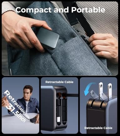 62W Retractable Wall Charger, [New GaN Fast Charging Tech] [Dual Cables] for PD USB C, USBC Port, Foldable Plug, Compact Travel Multi Charging Block Compatible with iPhone, Samsung, Tables, iPad - Image 8