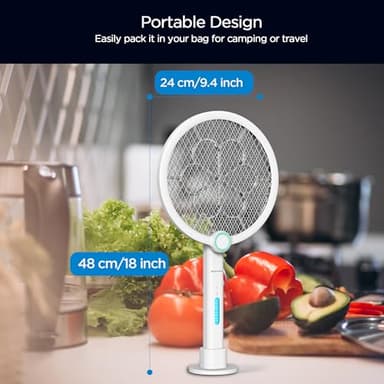 Foldable Electric Fly Swatter 3800V Bug Zapper Racket Rechargeable with UV Lights, Portable Handheld Cordless Mosquito Rackets to Kill Mosquitoes, Wasps, Gnats, Fruit Flies, Flies for Indoor Home - Image 6