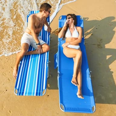 #WEJOY Folding Tanning Chair with Face Hole, 5 Positions Face Down Beach Lounge Chairs with Pillow for Outside Sunbathing Poolside (Blue) - Image 2