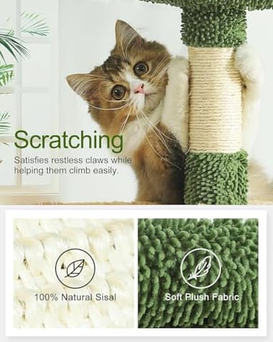 HOOPET 32IN Cactus Cat Tree for Indoor Cats - Multi-Level Cat Tower with Hammock, Condo, Scratching Posts, Self-Grooming Brush & Play Ball - Space-Saving Cat Furniture for Small Apartments - Image 3