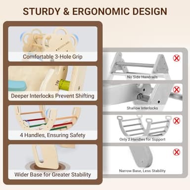 COSYLAND Pikler Triangle Set - 8 in 1 Large Montessori Climbing Toys for Indoor - Wooden Foldable Jungle Gym for Toddler & Baby, CPC/SOR/CE Certified Enjoys Unique Patented Design, Rainbow - Image 5