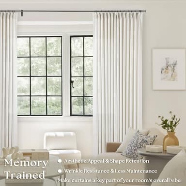 102 Inch Long Curtains Pinch Pleat Linen Curtains for Living Room Bedroom 2 Panels Natural Cream Light Filtering Privacy Neutral 102 Inch Pleated Drapes Hooks Rings Back Tab for Window Sliding Door - Image 2