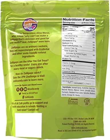 Zollipops Clean Teeth Pops Sugar Free Candy with Xylitol, Dye-Free Lollipops - Keto & Diabetic-Friendly, Dentist-Approved Treats for Kids (Green Apple, 3.1 oz, Pack of 2) - Image 2