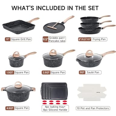 JEETEE 36Pcs Pots and Pans Set Non Stick, Cookware Set Non toxic Kitchen Healthy Induction Cooking Set W/Griddle, Sauté Pan, Baking Trays & Pancake Rake (PFOA, PFAS, PFOS Free) - Image 2