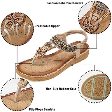Aomigoct Sandals Women Flat Shoes: Dressy Summer Bohemian Flats Shoes for Women Sandals Comfortable Ankle Strap Outdoor Walking - Image 3