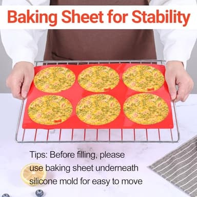 Jumbo Muffin Top Pan, 4 Inch Extra Large Egg Baking Pan for Oven Silicone Molds for Breakfast Sandwiches, English muffins, Whoopie Pies, Corn Bread, Egg bites, 2 Pack Red - Image 4