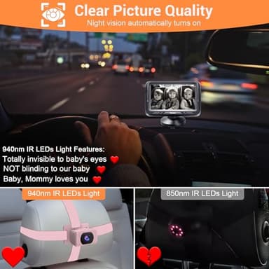 Rohent Car Baby Monitor for Baby Girls - 1080P HD, 360° Adjustable, Night Vision, 150° Wide-Angle Lens, Easy Installation, Perfect for Girls Aged 0-5, Ideal for Parents, Grandparents & Families - Image 2