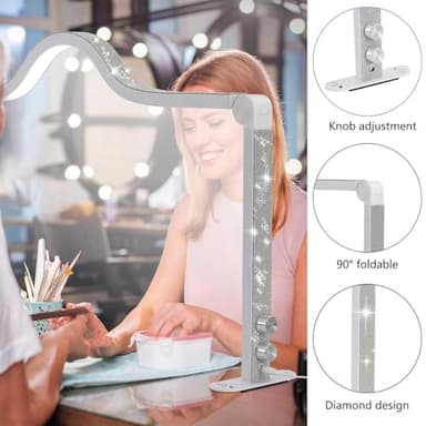 Afatnao Upgraded Nail Tech Lamp for Desk, 34 in Foldable Large Nail Light with Phone Holder, 3 Modes 3000K-6000K LED Manicure Lamp, Half Moon Light for Lash Eyelash Extension, Tattoo, Eyebrows - Image 4