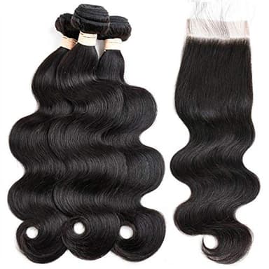 Beauhair Body Wave Human Hair Bundles with Closure 18 20 22 with 18"Closure 8A Brazilian 100% Unprocessed Brazilian Virgin Hair Body Wave 3 Bundles with Free Part 4X4 Lace Closure Natural Color - Image 2